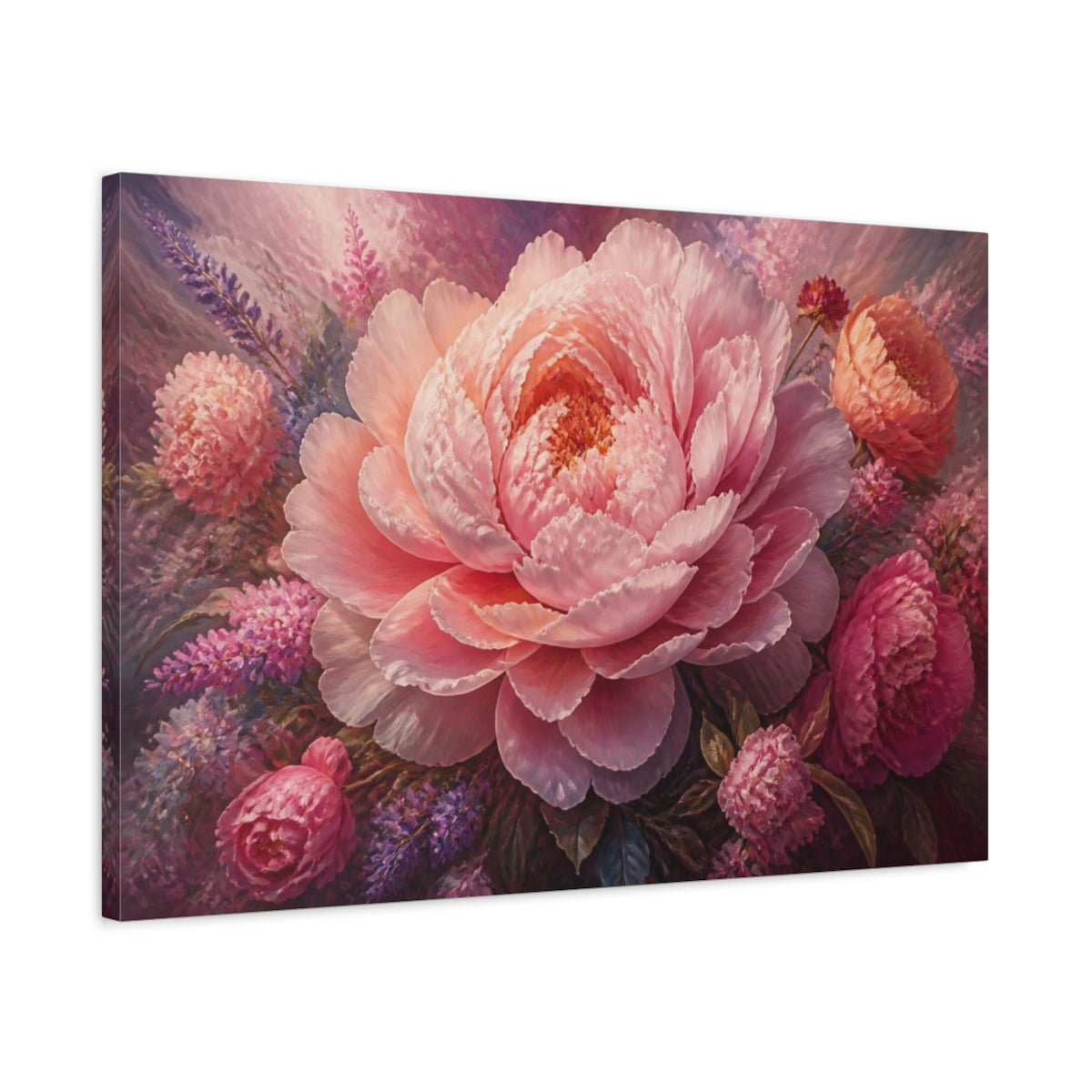 Side Mockup 2. Blush Peony Flower Portrait shown as canvas print