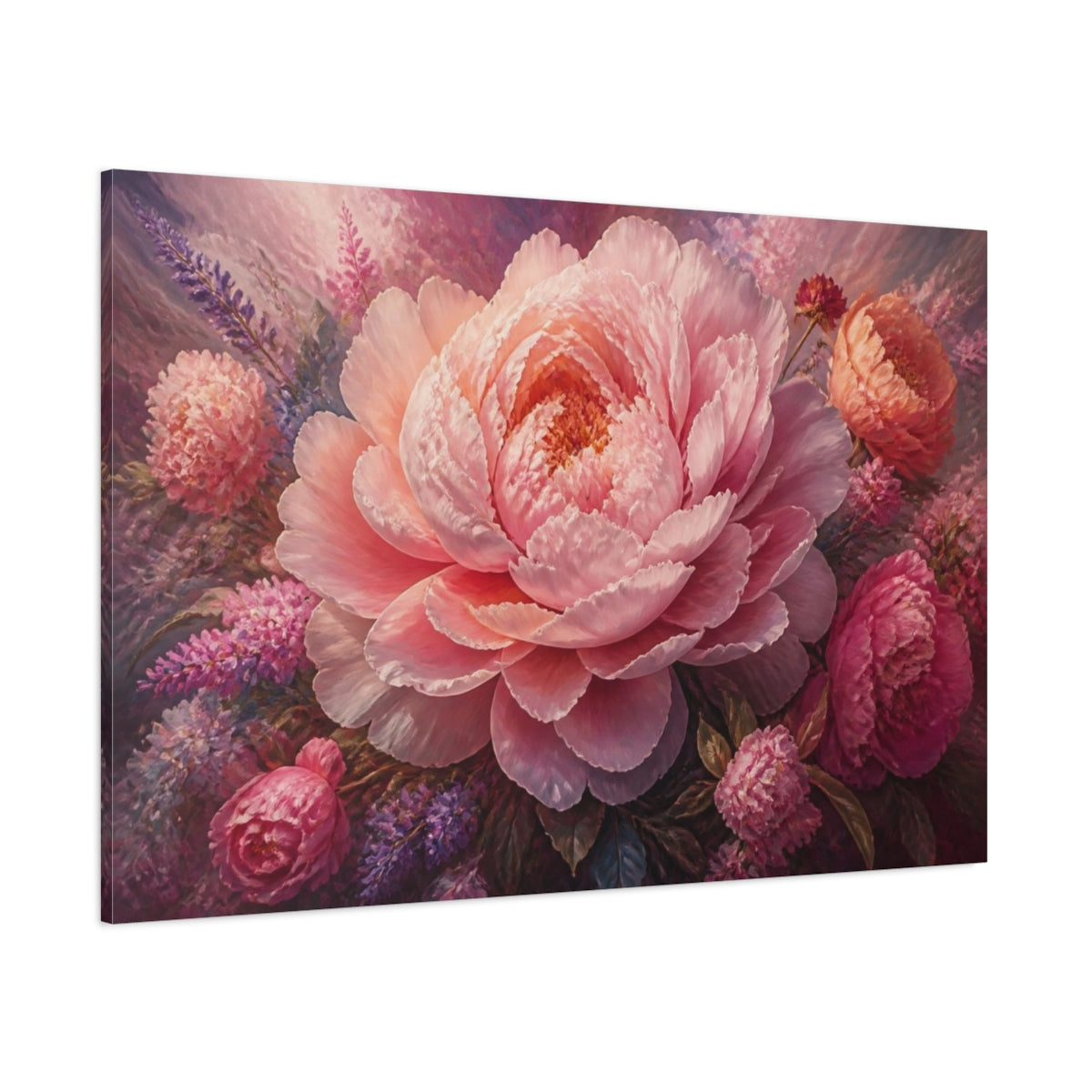 Side Mockup 1. Blush Peony Flower Portrait shown as canvas print