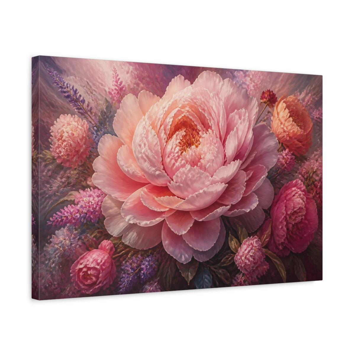 Side Mockup 3. Blush Peony Flower Portrait shown as canvas print