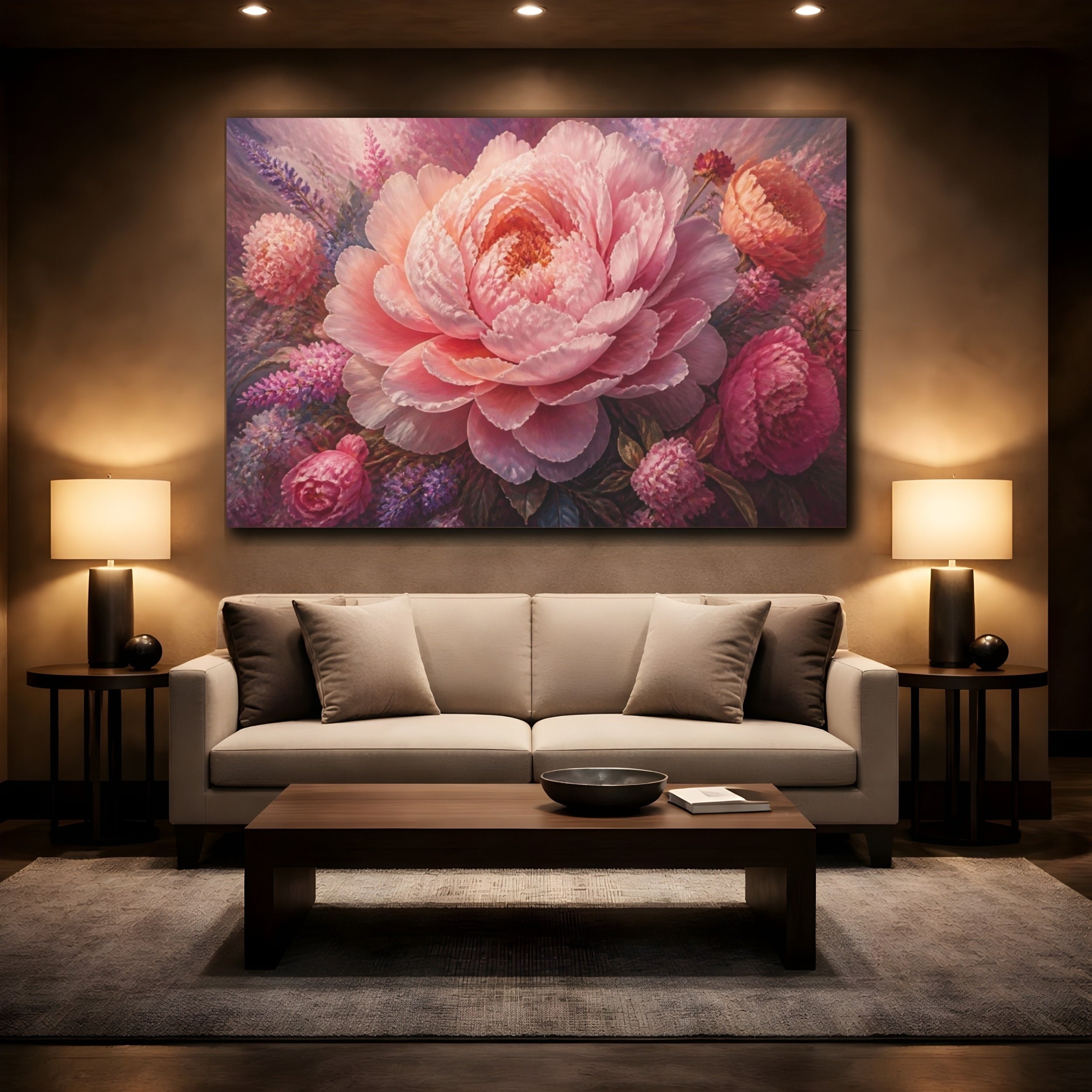 Mockup 2. Blush Peony Flower Portrait shown as canvas print