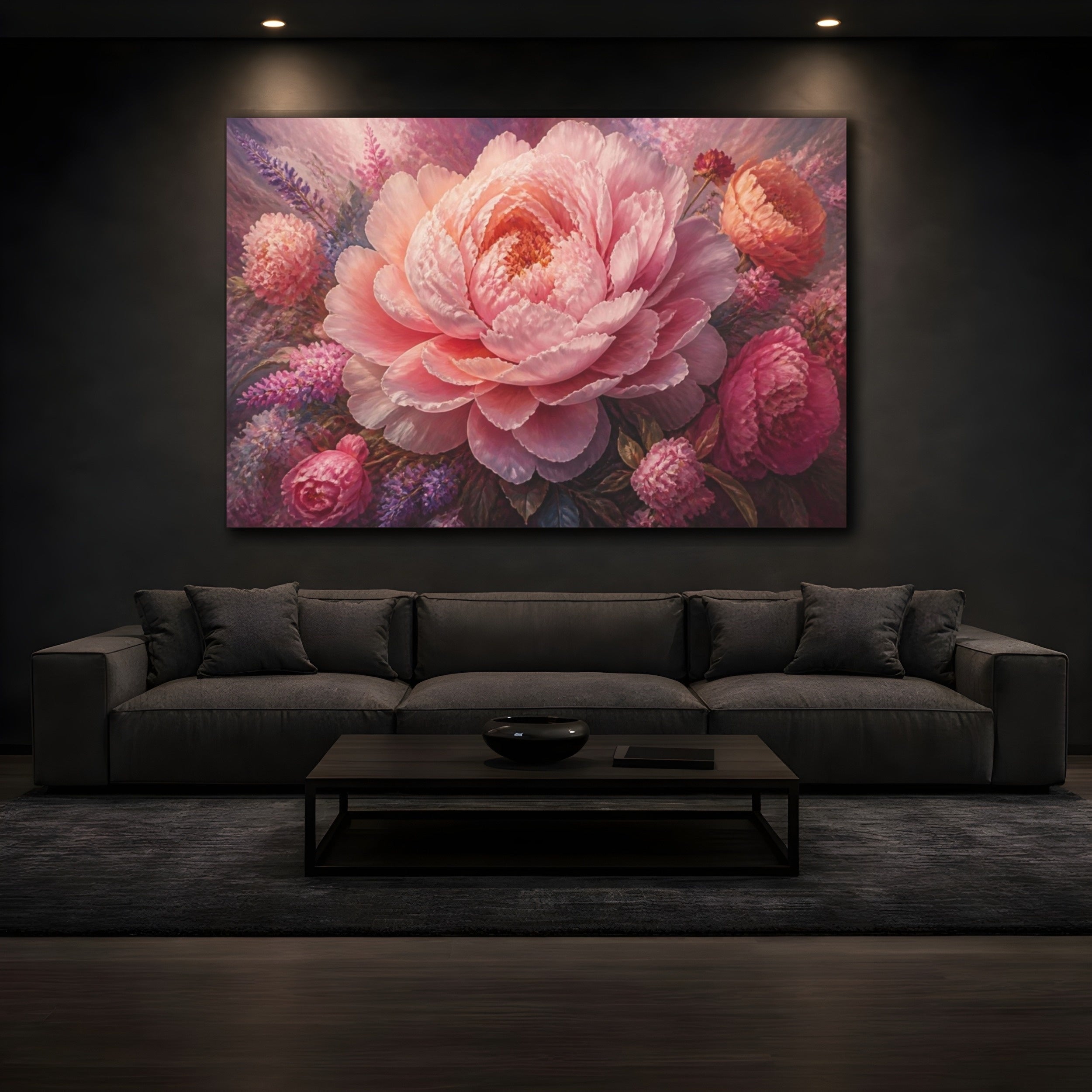 Mockup 3. Blush Peony Flower Portrait shown as canvas print