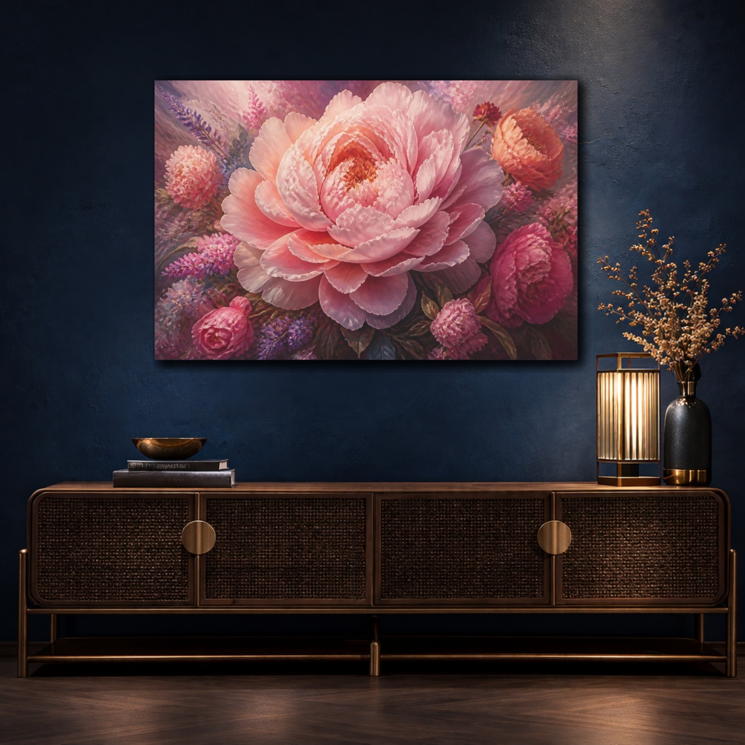 Mockup 4. Blush Peony Flower Portrait shown as canvas print