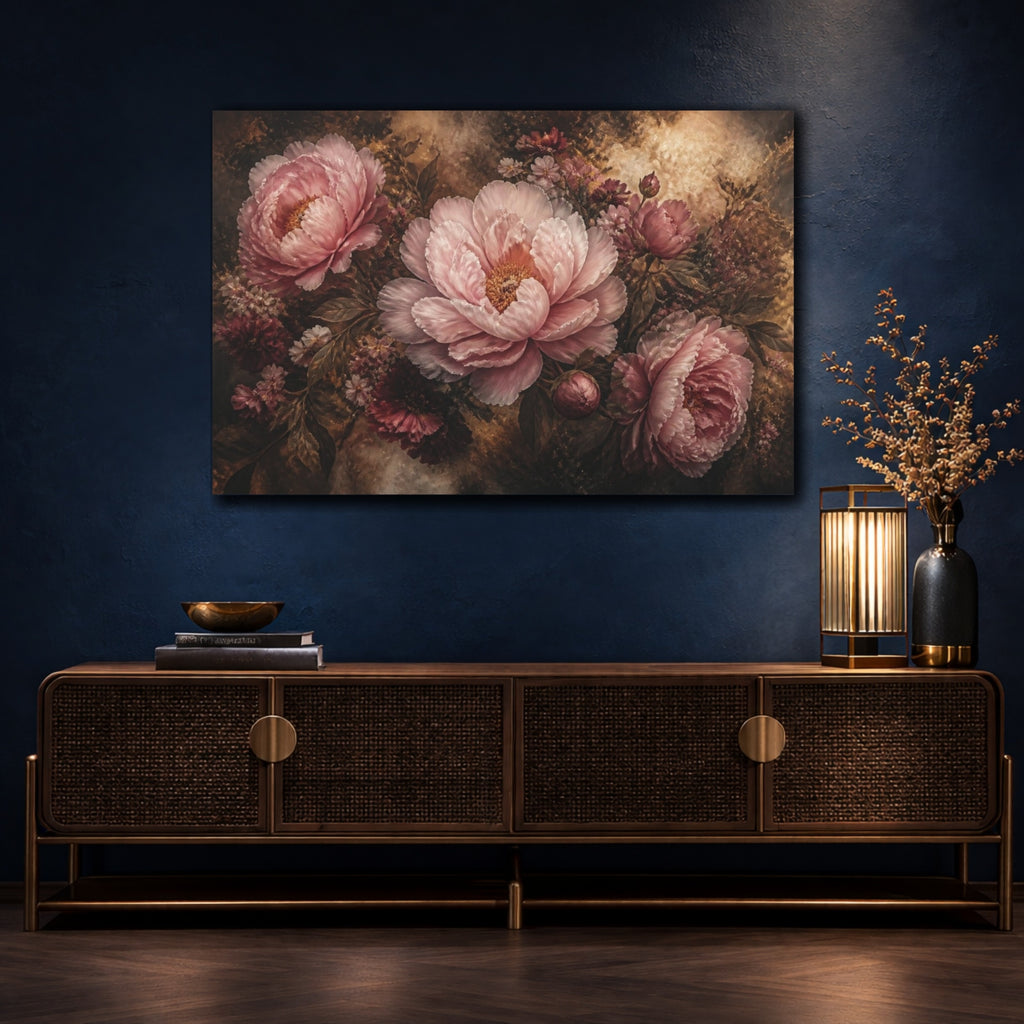 Mockup 4. Blush Peony Flower shown as canvas print