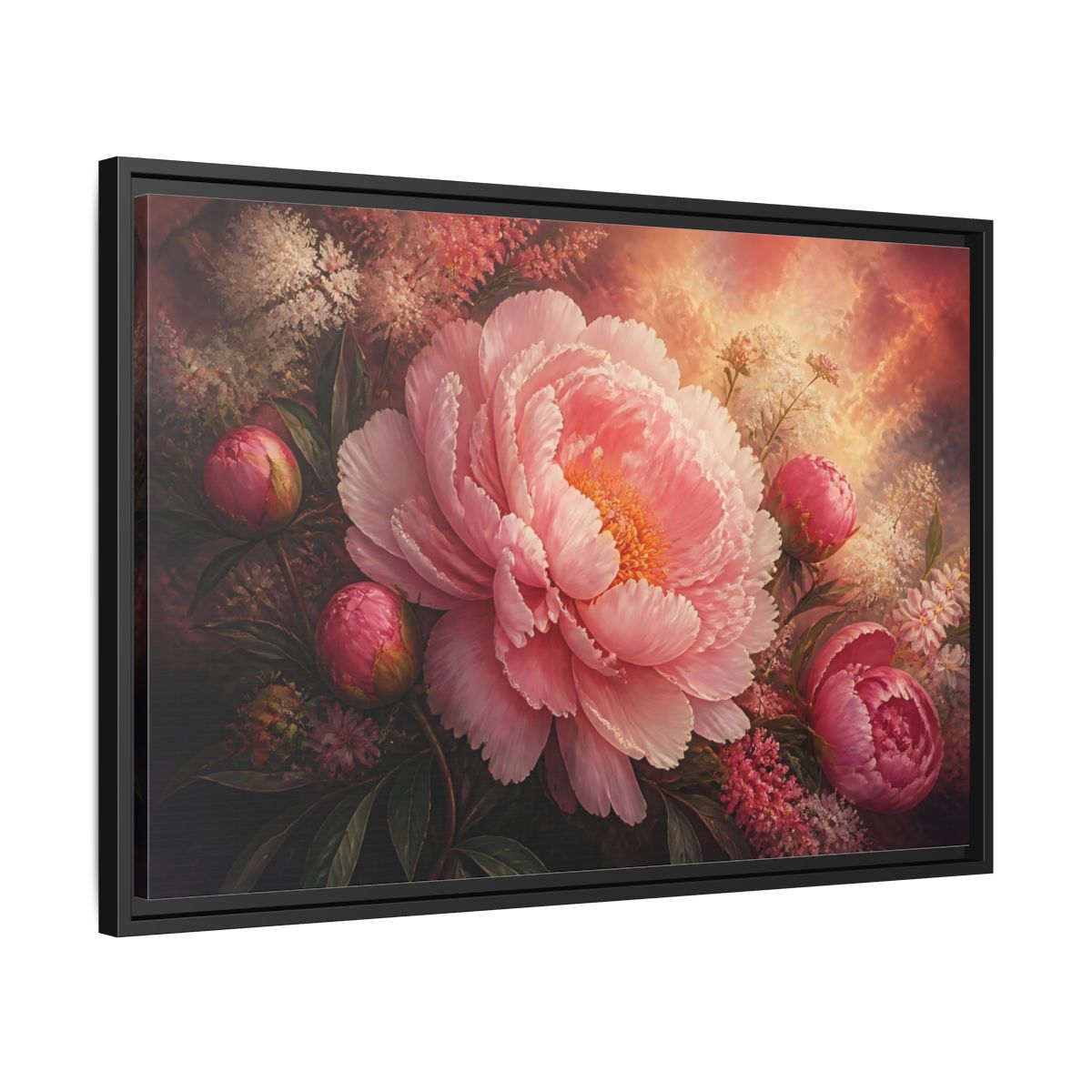 Side Mockup 14. Blushing Pink Peony shown as framed canvas print
