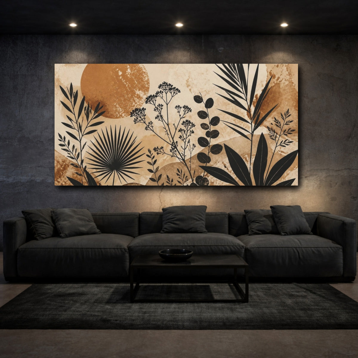 Mockup 3. Boho Botanical Sunset shown as canvas print