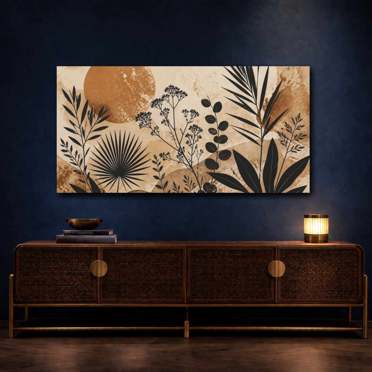 Mockup 4. Boho Botanical Sunset shown as canvas print