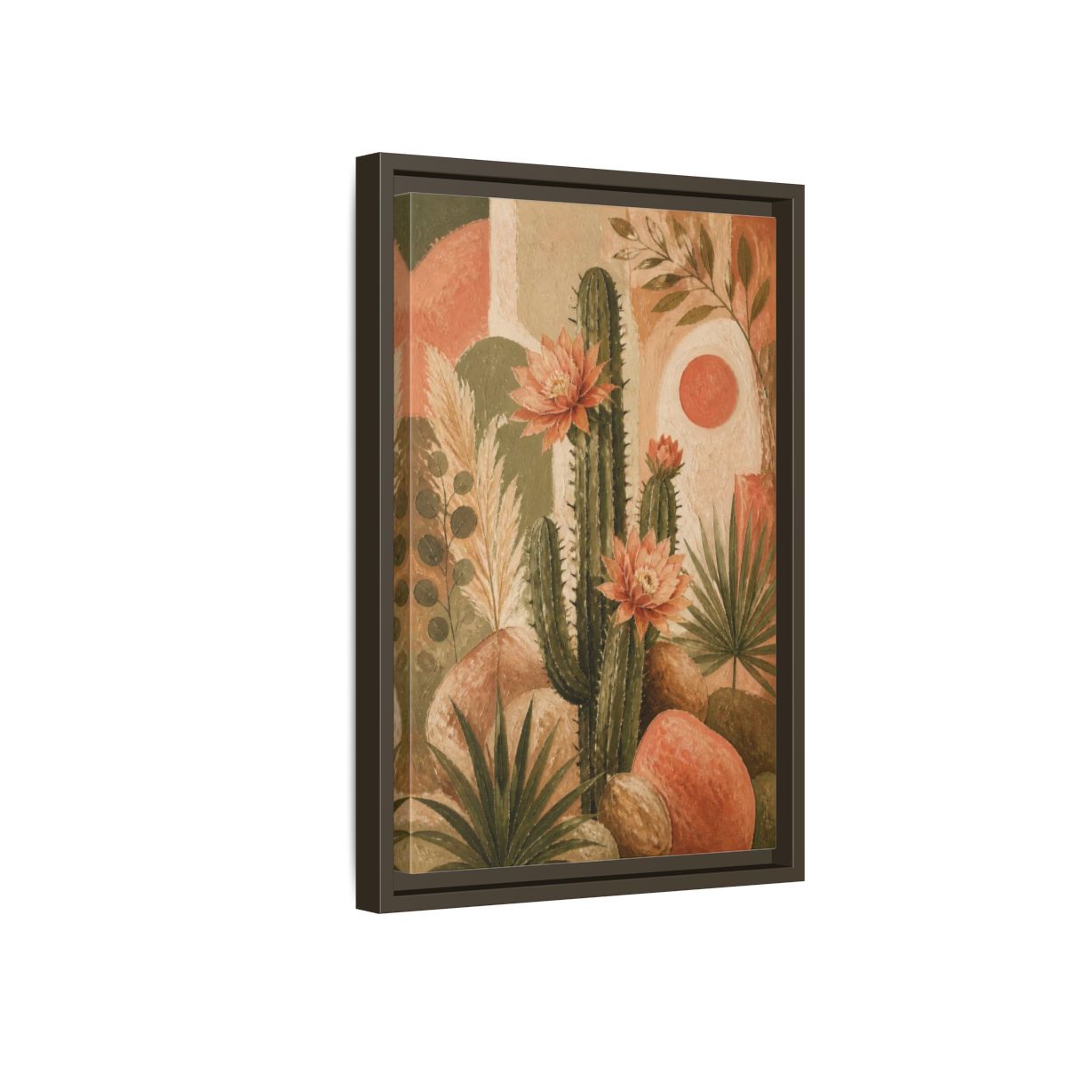 Side Mockup 5. Boho Cactus Bloom shown as framed canvas print