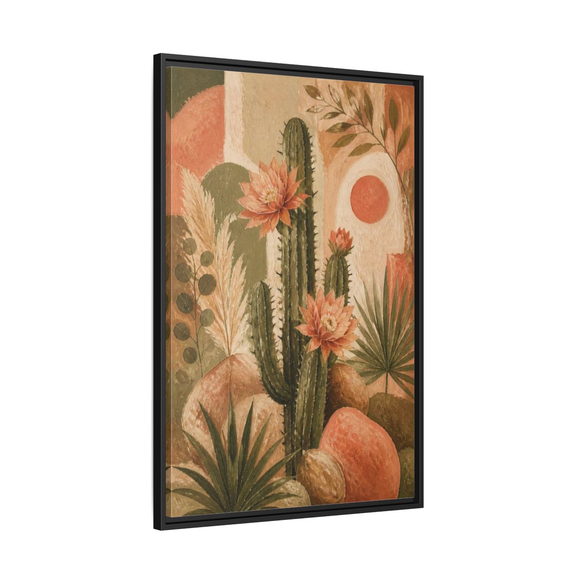 Side Mockup 13. Boho Cactus Bloom shown as framed canvas print