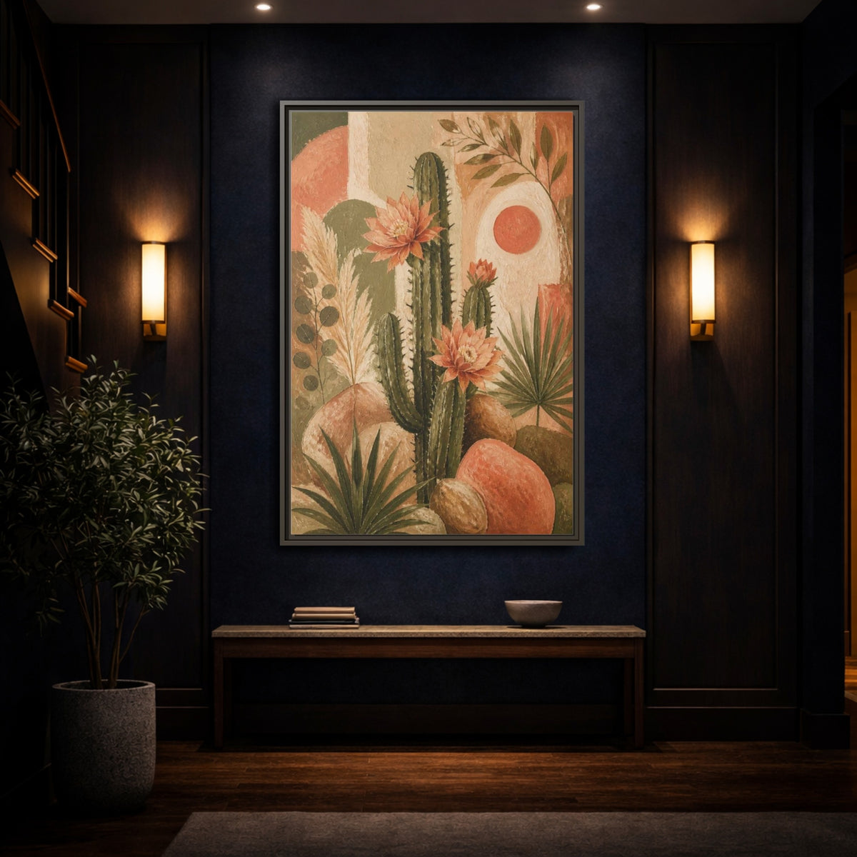 Mockup 4. Boho Cactus Bloom shown as framed canvas print