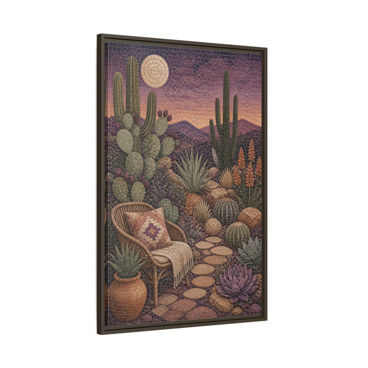 Main Mockup. Boho Cactus Garden Mosaic shown as framed canvas print