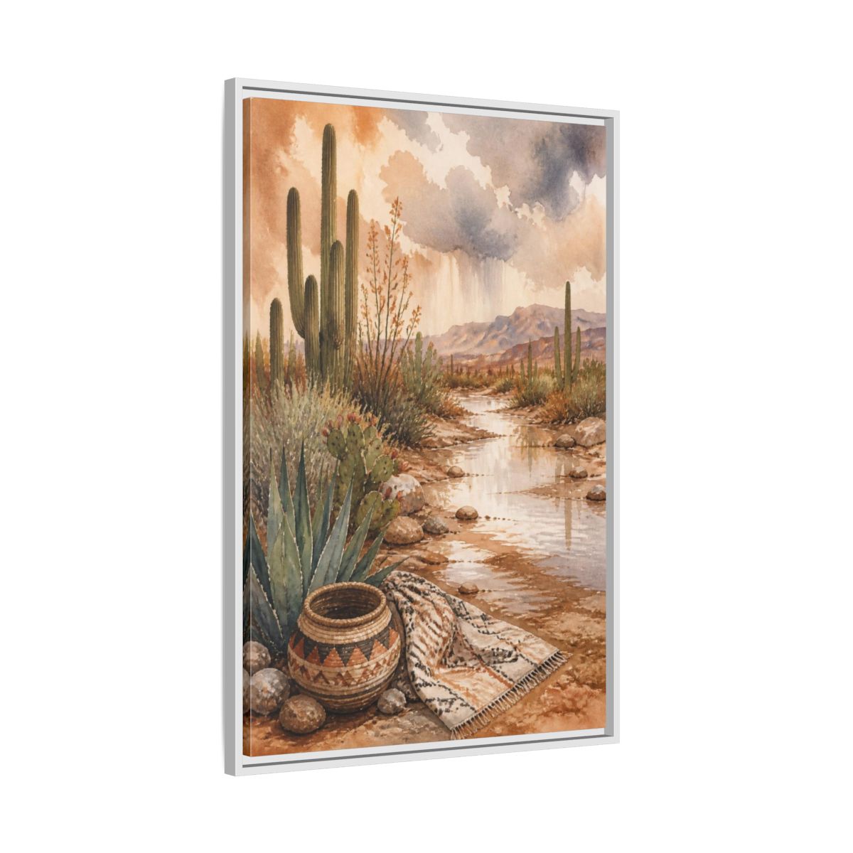 Side Mockup 9. Boho Cactus Oasis shown as framed canvas print