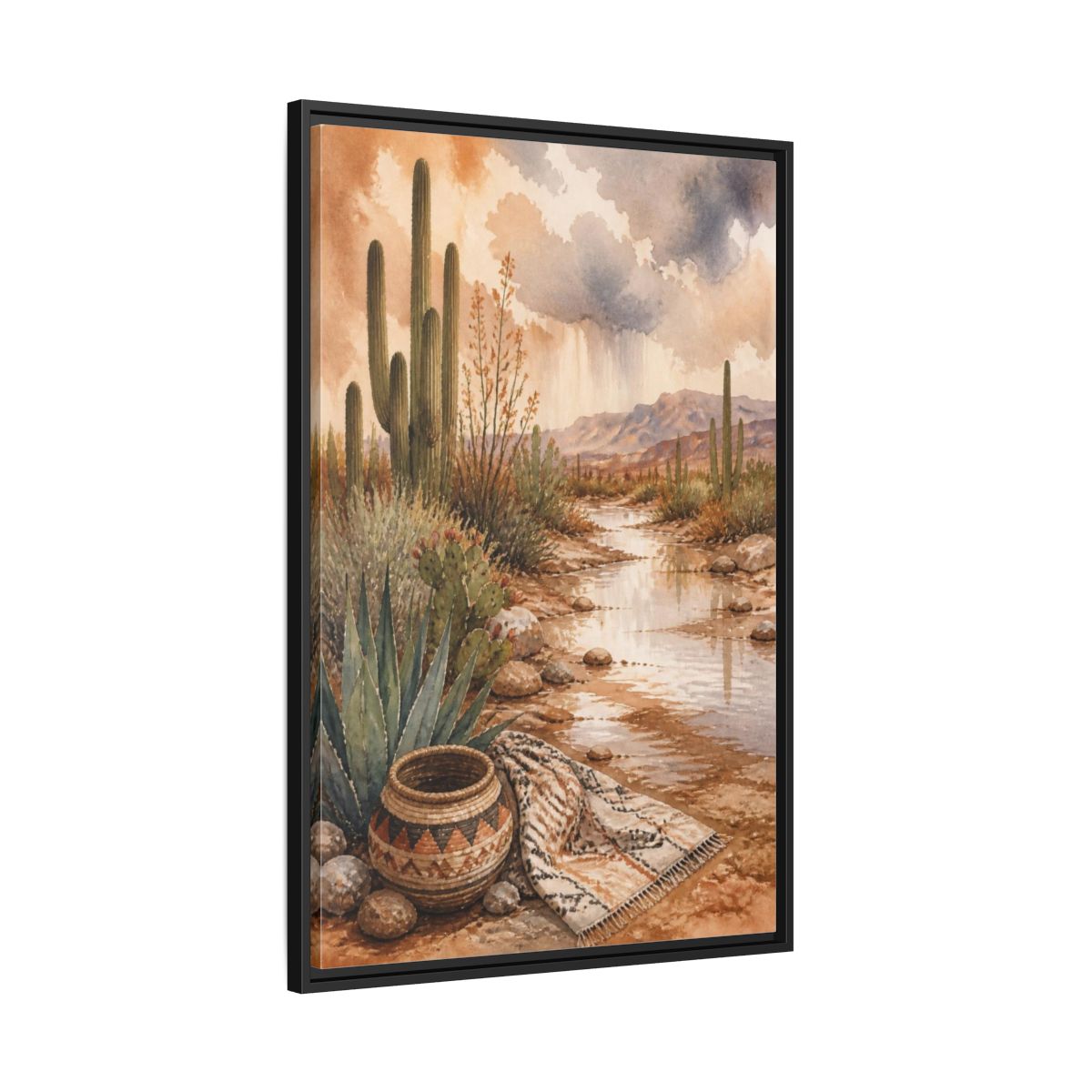 Side Mockup 13. Boho Cactus Oasis shown as framed canvas print