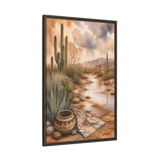 Main Mockup. Boho Cactus Oasis shown as framed canvas print