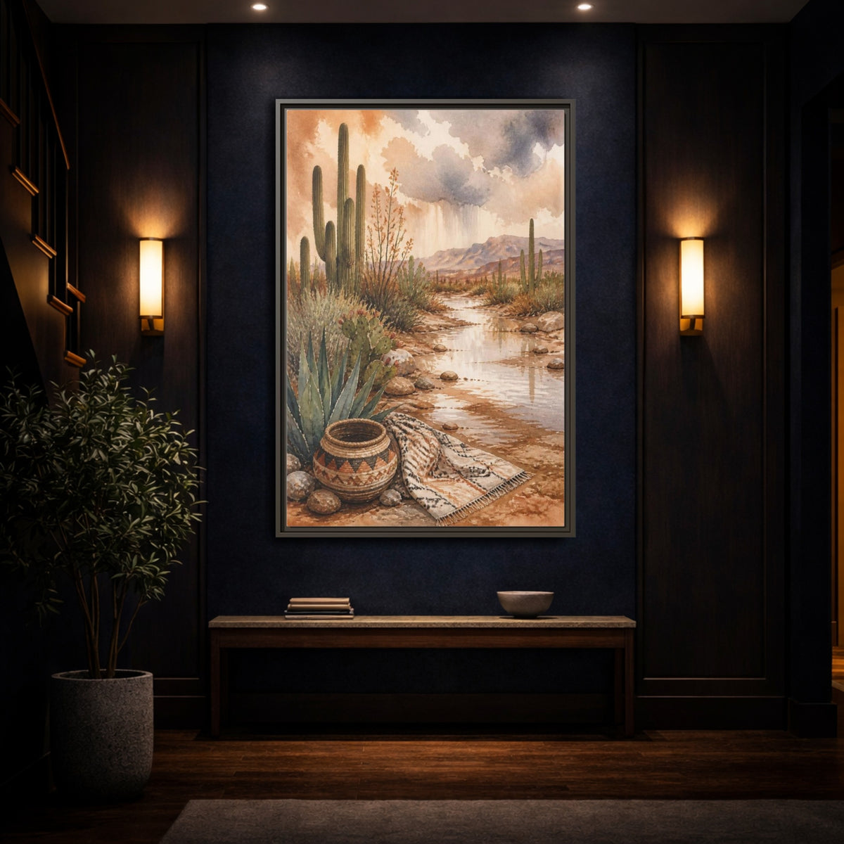 Mockup 4. Boho Cactus Oasis shown as framed canvas print