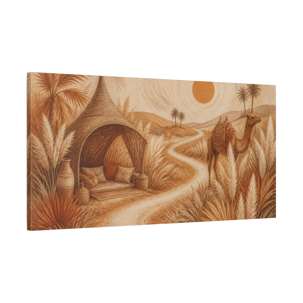 Main Mockup. Boho Camel Oasis shown as canvas print