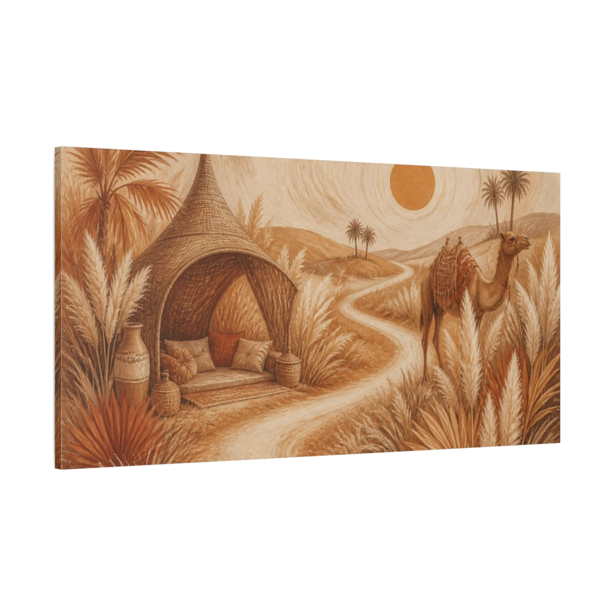 Side Mockup 2. Boho Camel Oasis shown as canvas print