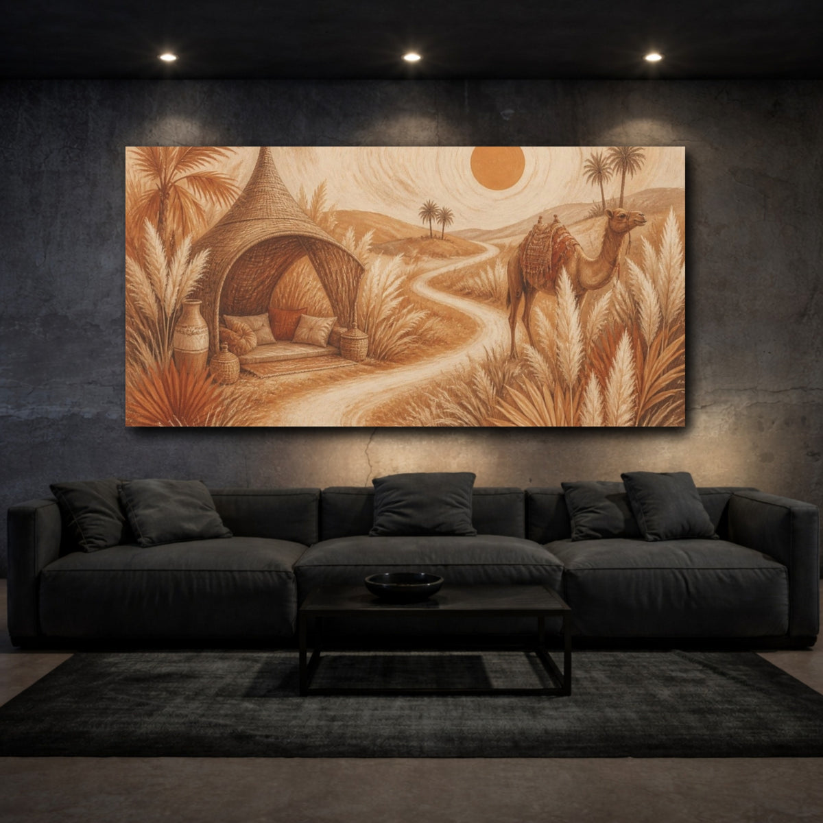 Mockup 3. Boho Camel Oasis shown as canvas print