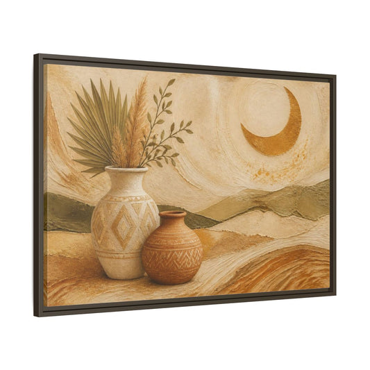 Main Mockup. Boho Ceramic Vases shown as framed canvas print