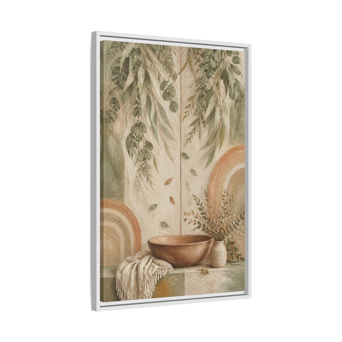 Side Mockup 10. Boho Clay Bowl shown as framed canvas print