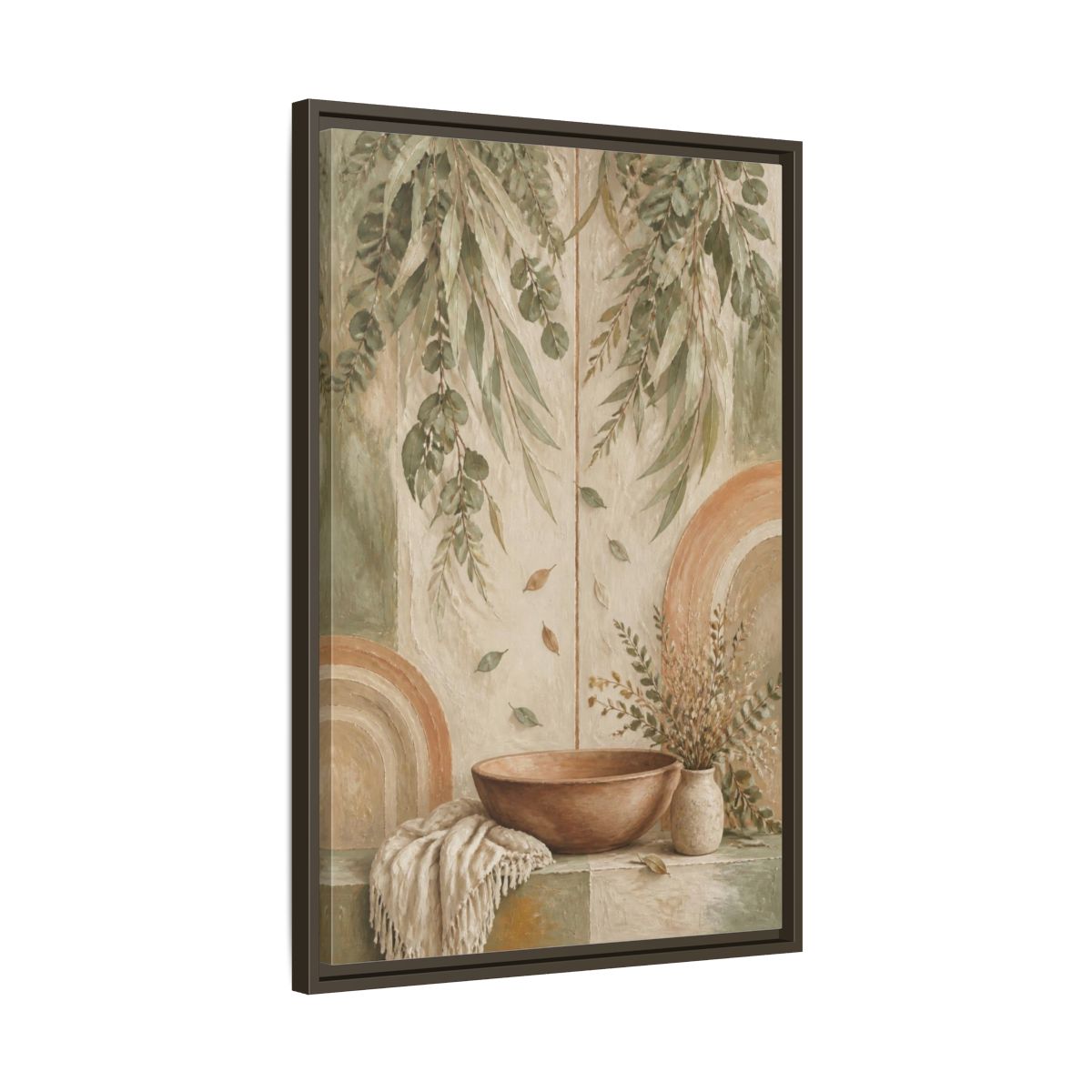 Side Mockup 11. Boho Clay Bowl shown as framed canvas print