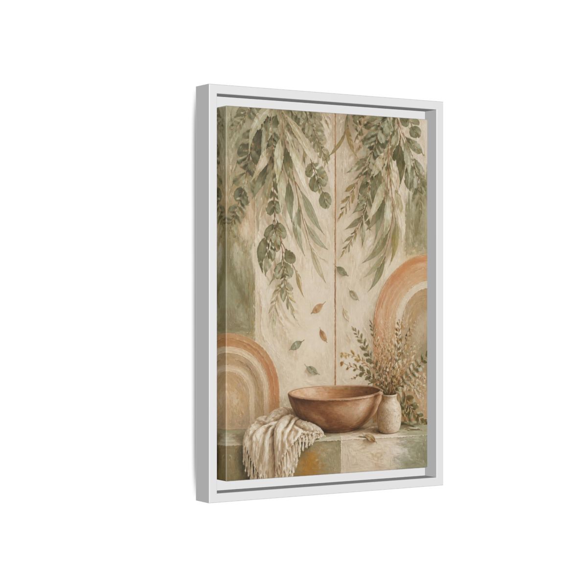 Side Mockup 4. Boho Clay Bowl shown as framed canvas print