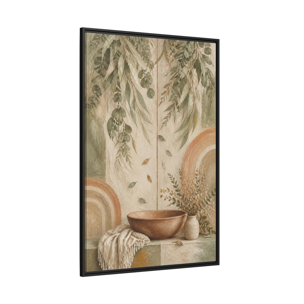 Side Mockup 12. Boho Clay Bowl shown as framed canvas print
