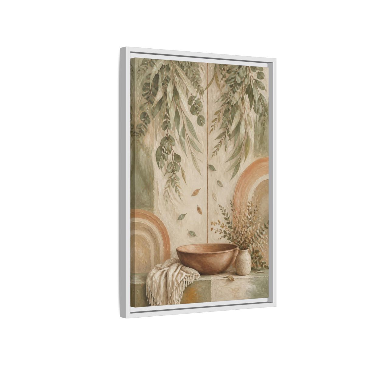 Side Mockup 1. Boho Clay Bowl shown as framed canvas print