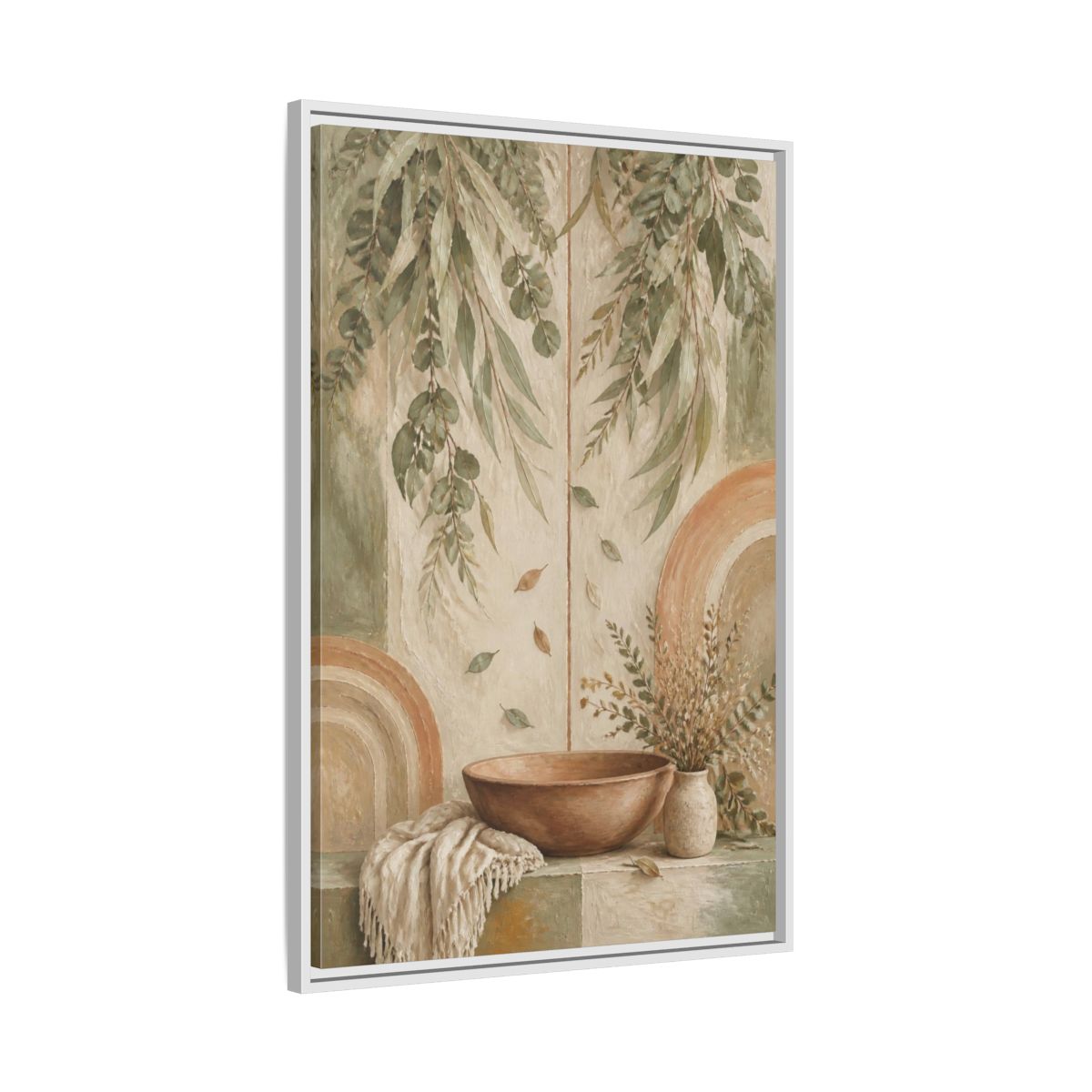 Side Mockup 9. Boho Clay Bowl shown as framed canvas print