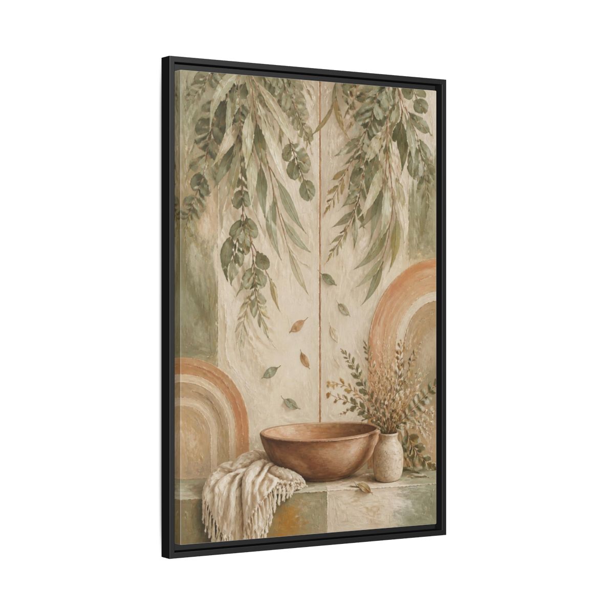 Side Mockup 13. Boho Clay Bowl shown as framed canvas print