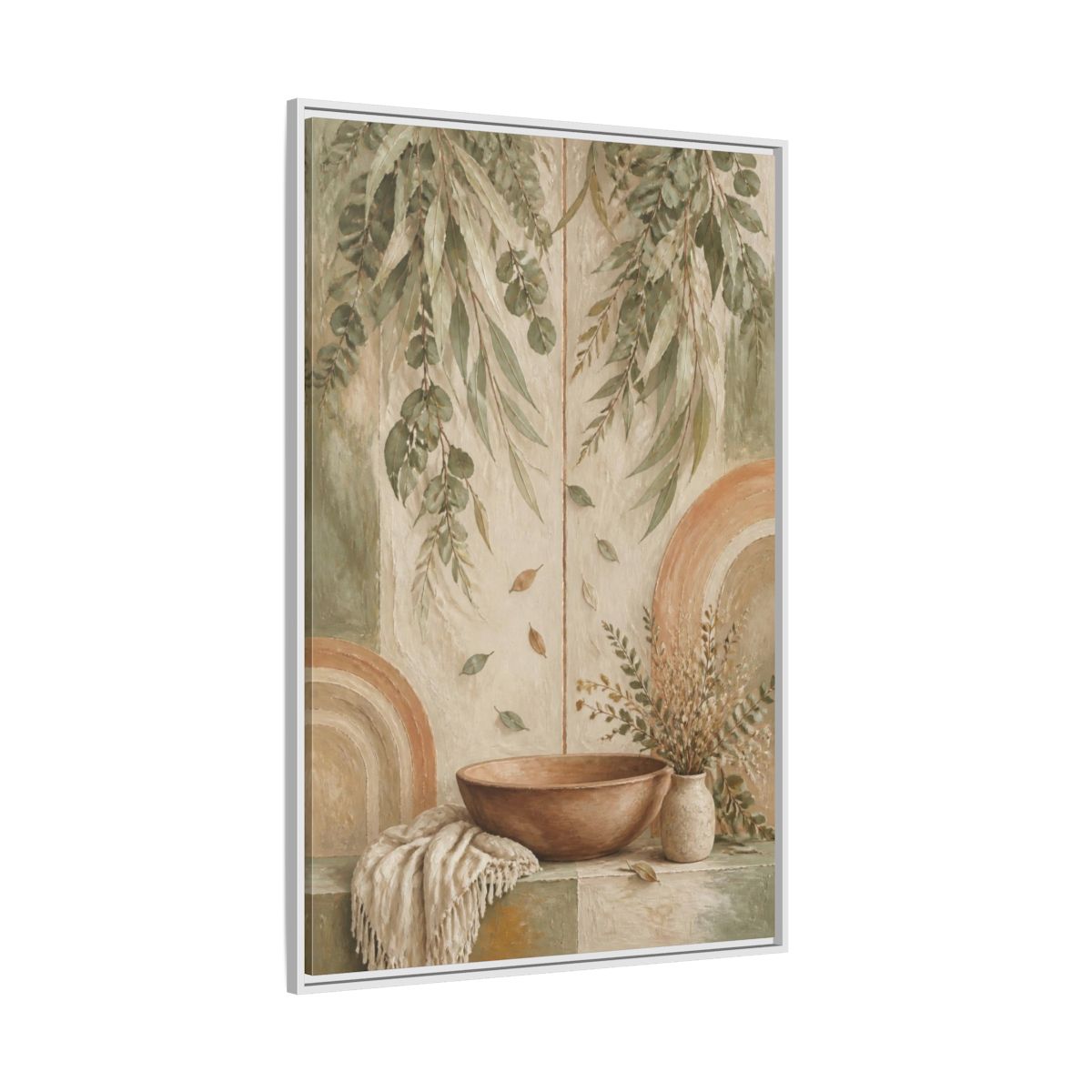 Side Mockup 7. Boho Clay Bowl shown as framed canvas print