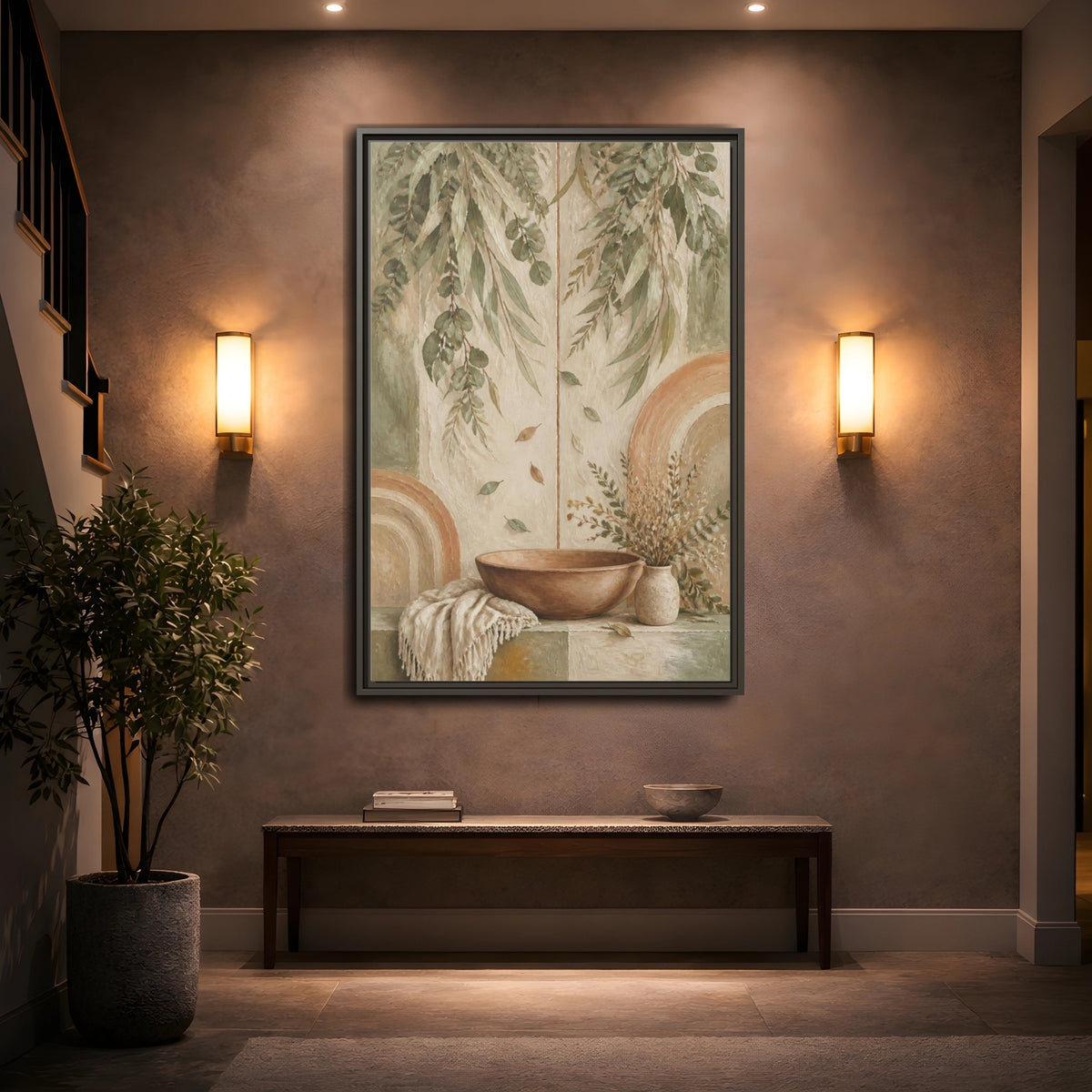 Mockup 2. Boho Clay Bowl shown as framed canvas print