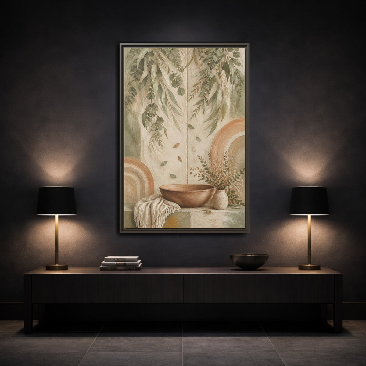 Mockup 3. Boho Clay Bowl shown as framed canvas print
