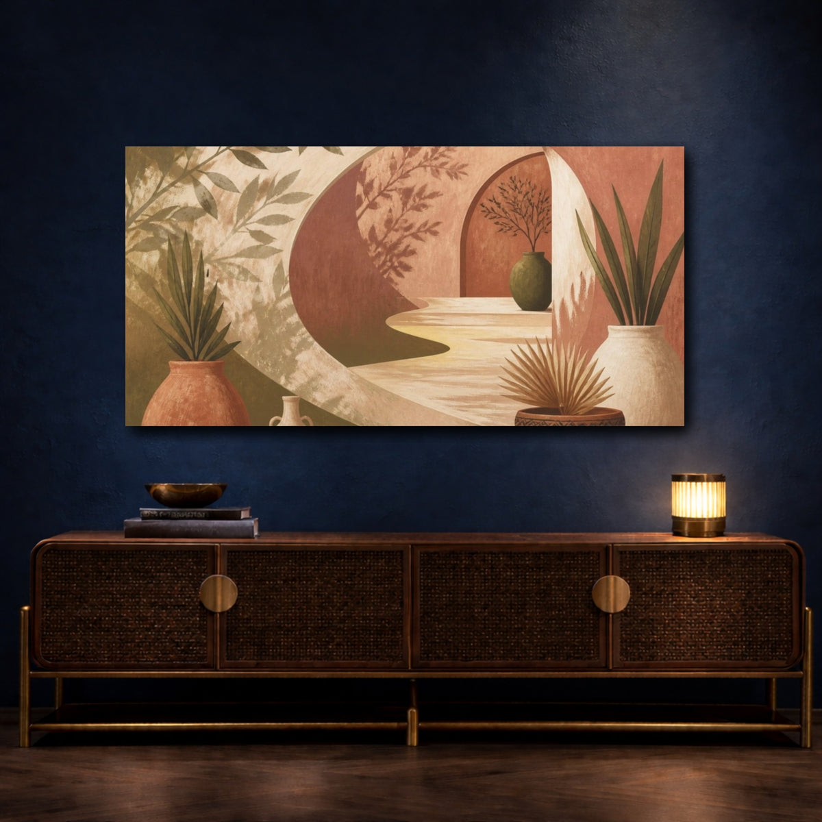 Mockup 4. Boho Clay Vases shown as canvas print