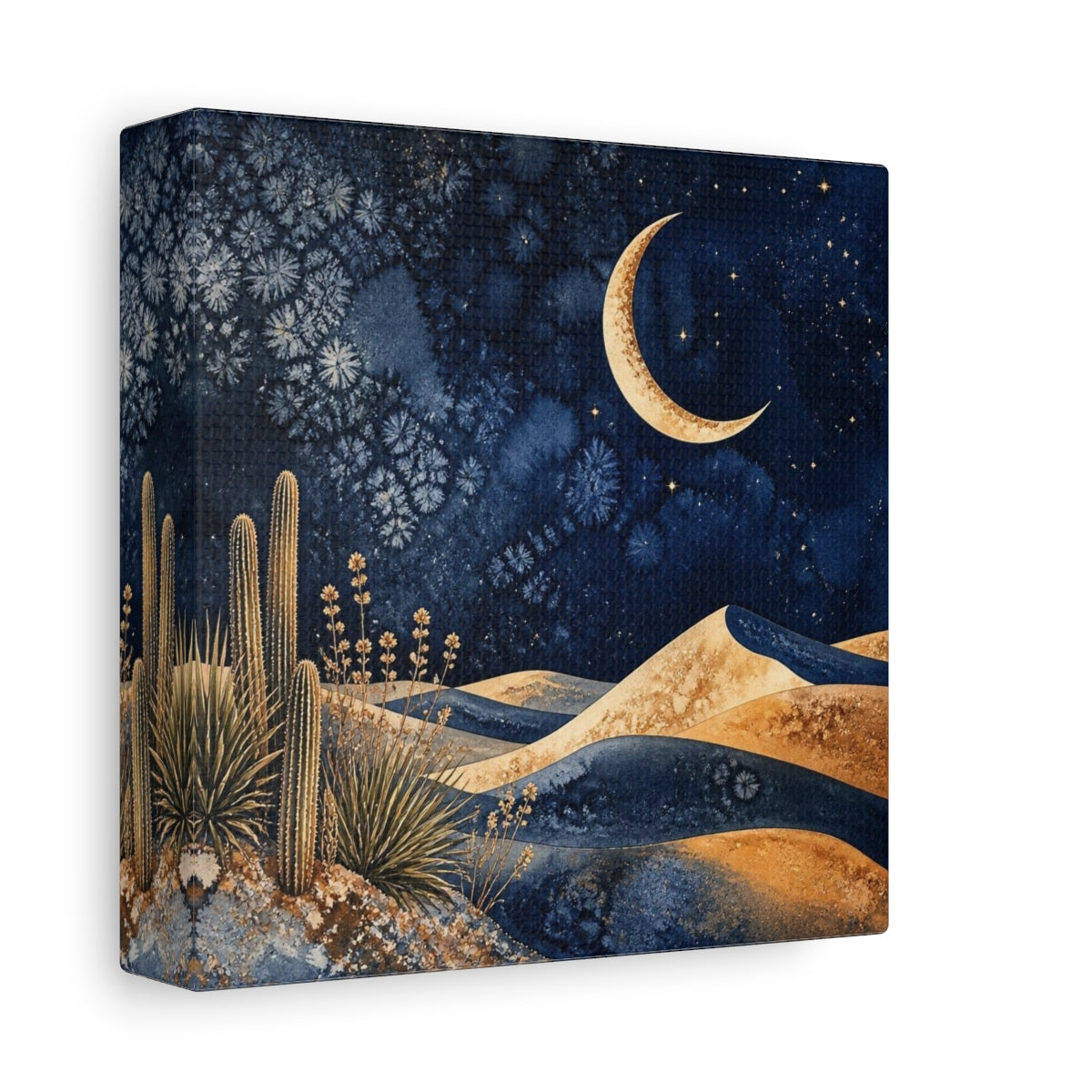 Side Mockup 2. Boho Crescent Moon shown as canvas print