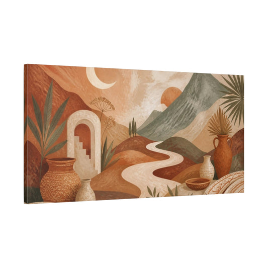 Main Mockup. Boho Crescent Moon Landscape shown as canvas print