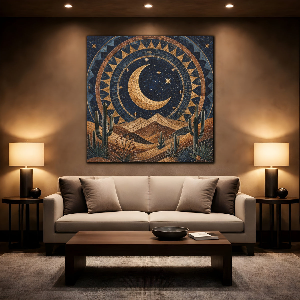Mockup 2. Boho Crescent Moon shown as canvas print