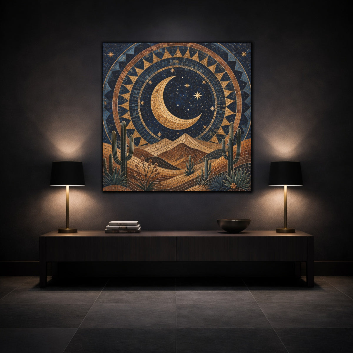 Mockup 3. Boho Crescent Moon shown as canvas print