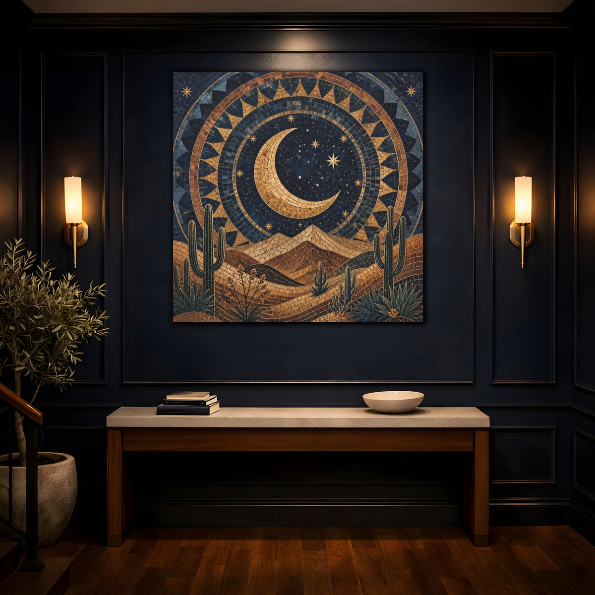 Mockup 4. Boho Crescent Moon shown as canvas print