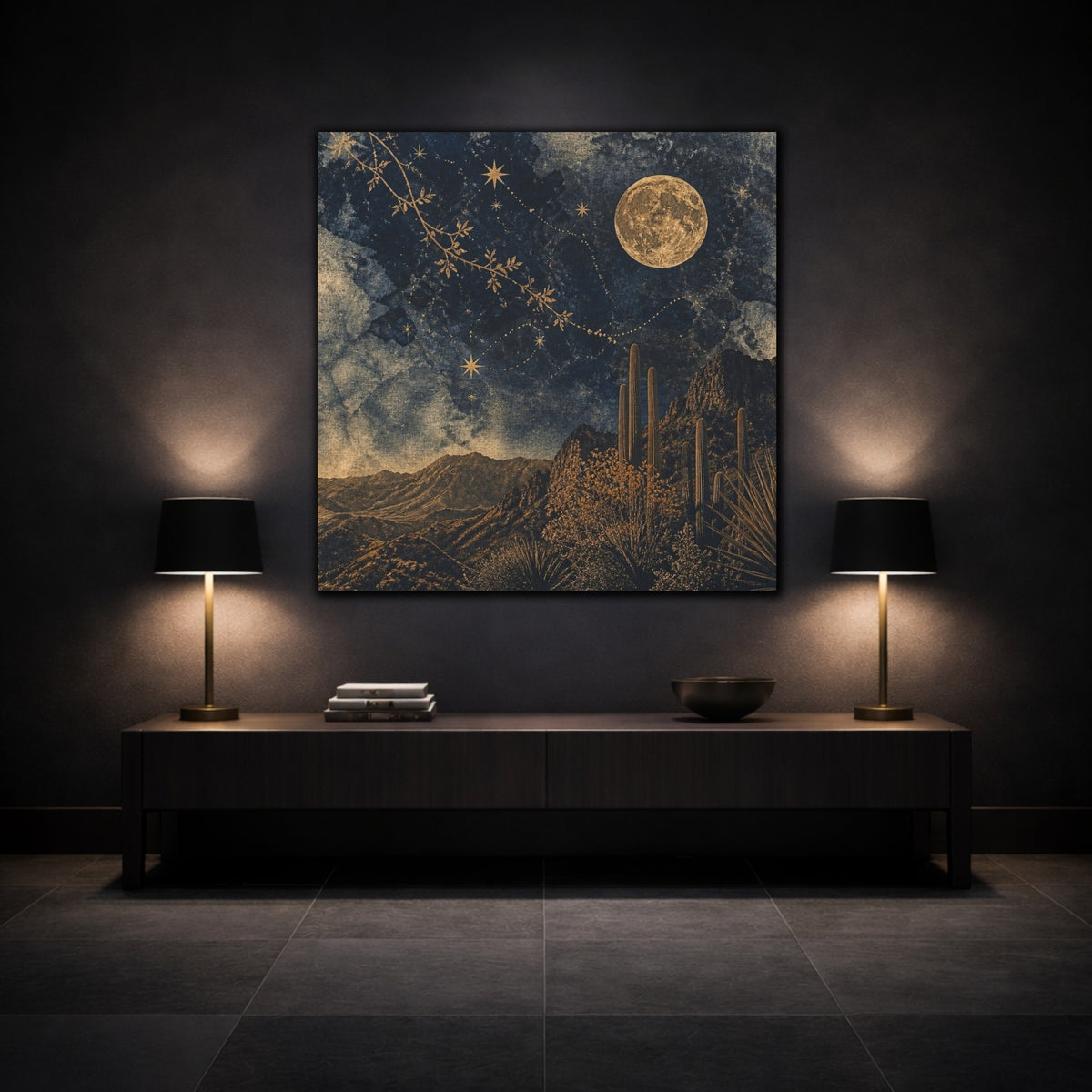 Mockup 3. Boho Desert Moon shown as canvas print