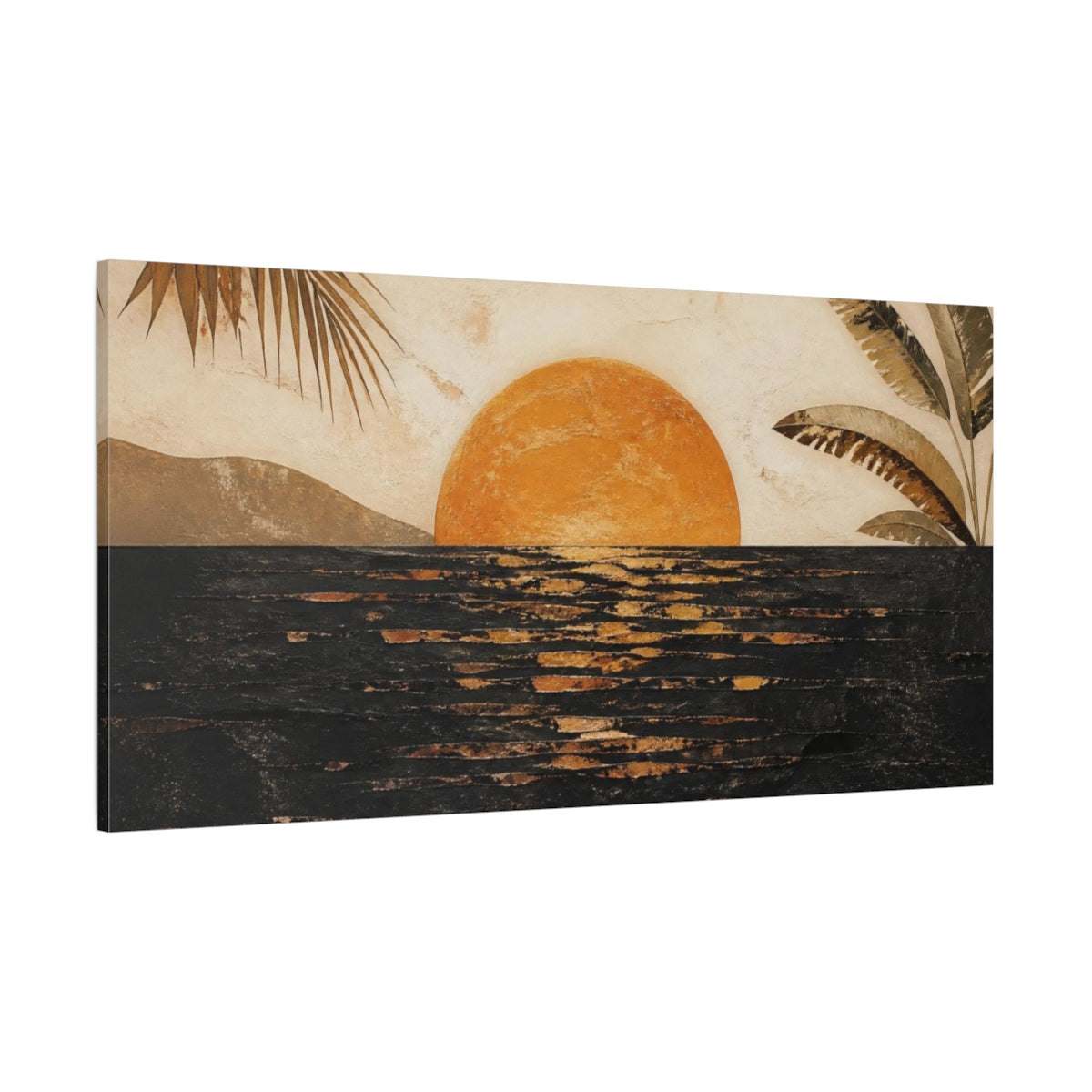 Side Mockup 2. Boho Golden Sunset shown as canvas print
