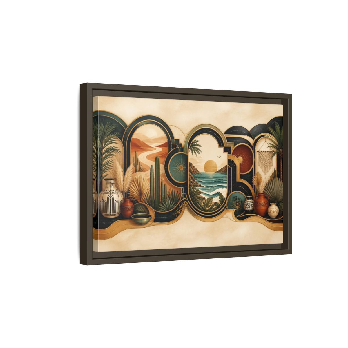 Side Mockup 5. Boho Landscape Portals shown as framed canvas print