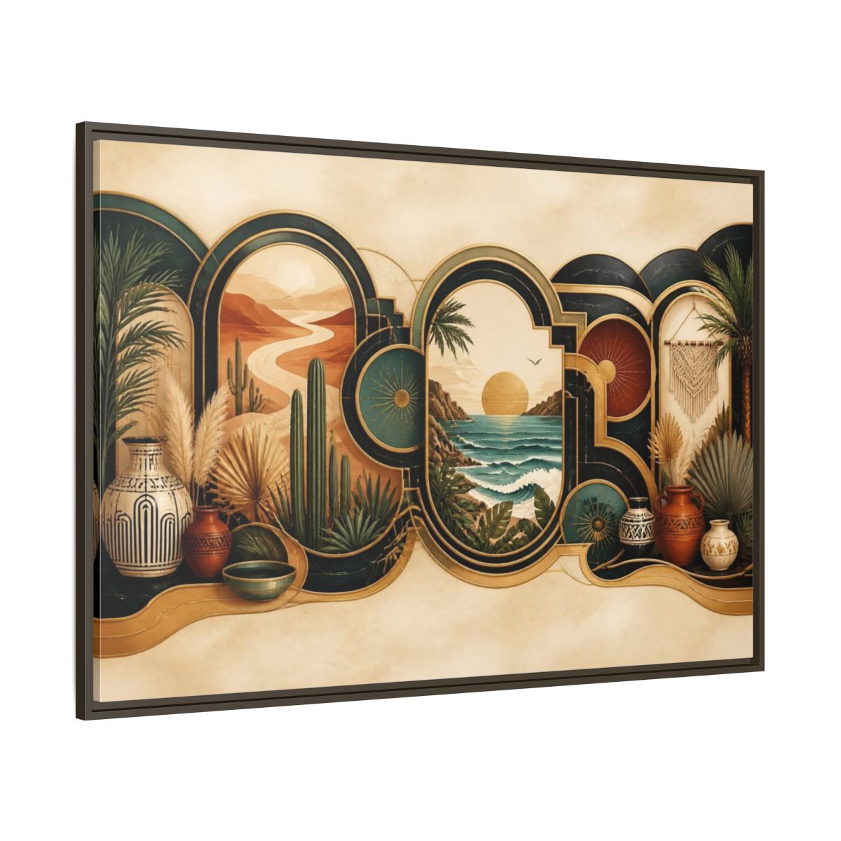 Side Mockup 8. Boho Landscape Portals shown as framed canvas print