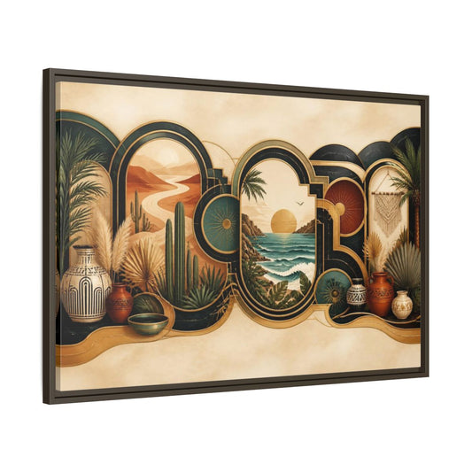 Main Mockup. Boho Landscape Portals shown as framed canvas print