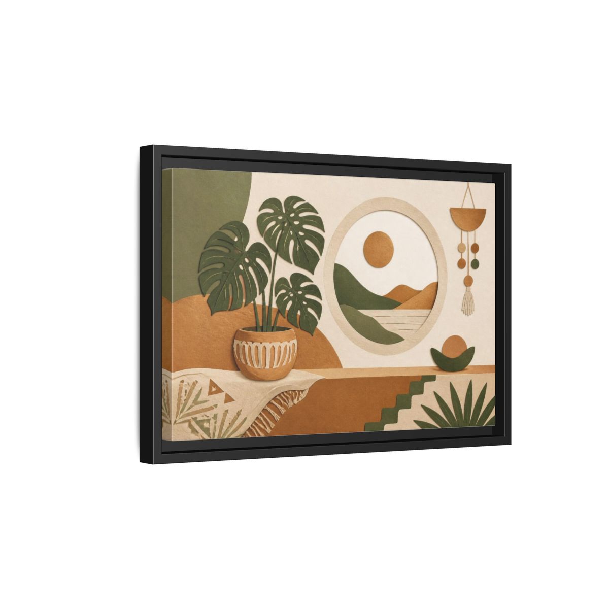 Side Mockup 6. Boho Monstera Window shown as framed canvas print