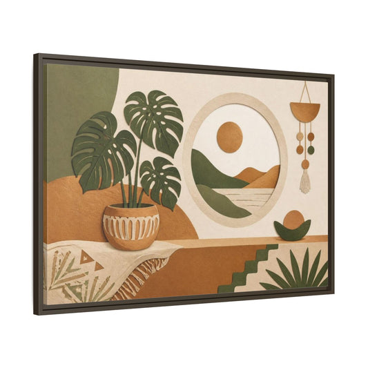 Main Mockup. Boho Monstera Window shown as framed canvas print
