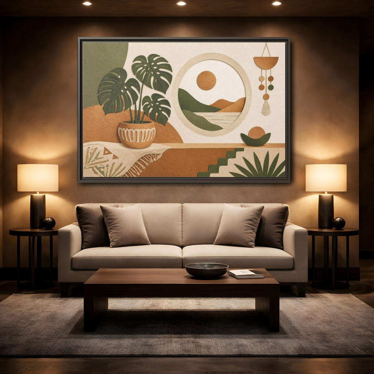 Mockup 2. Boho Monstera Window shown as framed canvas print