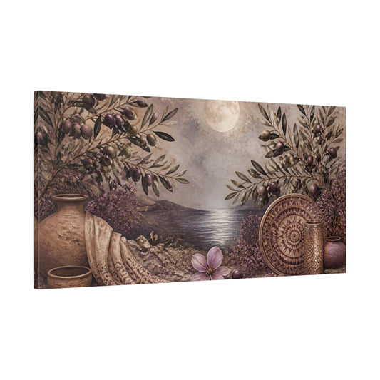 Main Mockup. Boho Moonlit Olive Branch shown as canvas print
