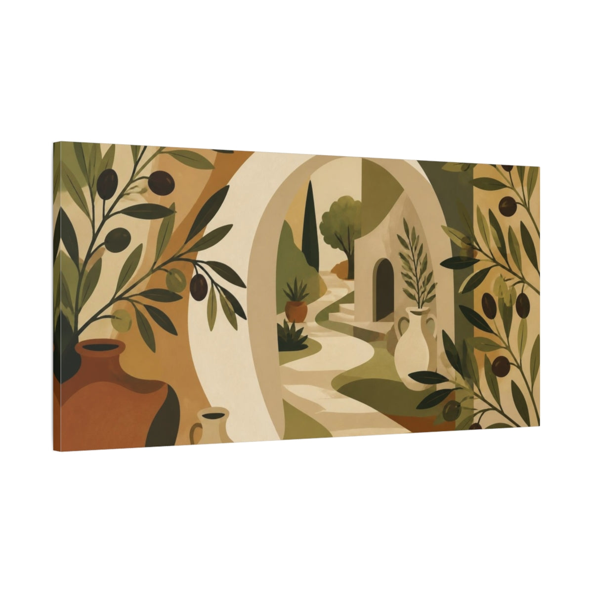 Main Mockup. Boho Olive Archway shown as canvas print