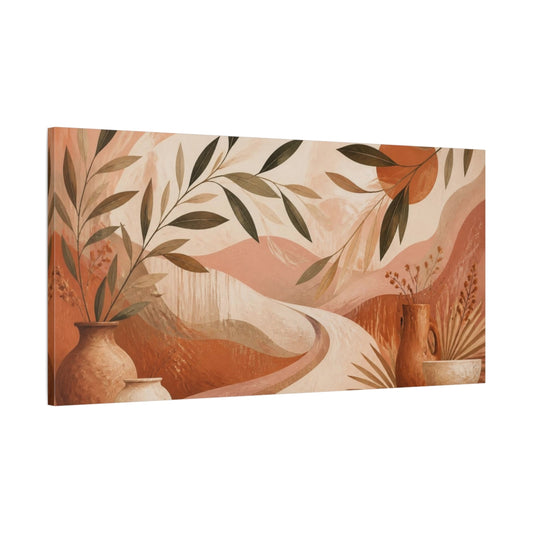 Main Mockup. Boho Olive Leaf Landscape shown as canvas print