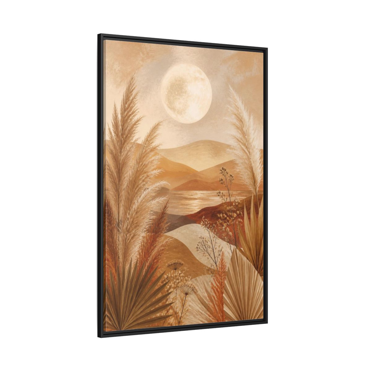 Side Mockup 12. Boho Pampas Meadow shown as framed canvas print
